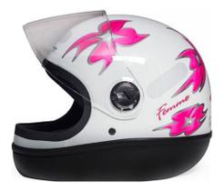 Capacete Moto Feminino Taurus Formula 1 Femme Branco C/ Flor Rosa C/ Selo Inmetro