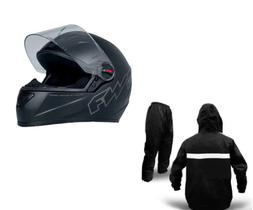 Capacete moto fw3 gt fosco 56 + capa de chuva jaqueta calça - Kit