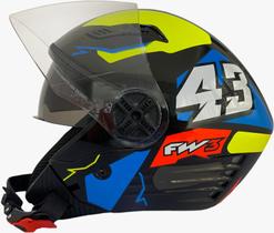 Capacete Moto FW3 X Open Up 43 Amarelo e Azul Tamanho 60