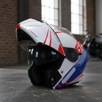 Capacete moto gp tech a128 sv pulse articulado be yourself branco azul escamotiavel masculino feminino