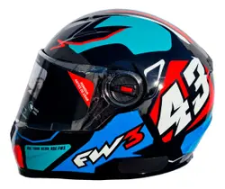 Capacete Moto Integral Fechado GTX 43 Com Óculos Interno Cor Azul com Vermelho Tamanho 56 - Fw3 Capacete Moto Integral Fechado GTX 43 Com Óculos Interno Cor Azul com Vermelho Tamanho 56 - Fw3