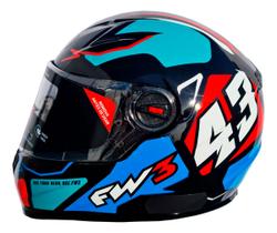 Capacete Moto Integral Fechado GTX 43 Com Óculos Interno Cor Azul com Vermelho Tamanho 58 - Fw3