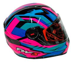 Capacete Moto Integral Fechado Gtx Fox Com Óculos Interno Cor Azul/Rosa Tamanho 56 - Fw3