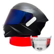 Capacete Moto Kyt Ttcourse Plain Matt Black Viseira Azul
