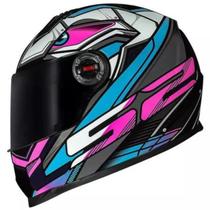 Capacete Moto Ls2 FF358 Classic Xdron Preto Rosa Azul