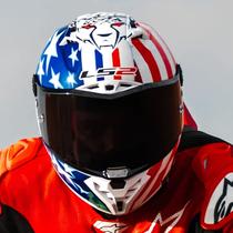 Capacete moto ls2 ff805 thunder c gp baz replica branco azul vermelho frança + viseira fume