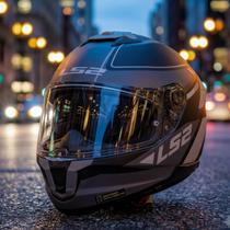Capacete moto ls2 stream ii ff808 gran matte preto fosco com oculos solar