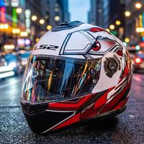 Capacete moto ls2 strobe ii ff908 xdron branco vermelho com oculos solar Capacete moto ls2 strobe ii ff908 xdron branco vermelho com oculos solar