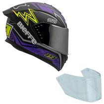 Capacete Moto Masculino Bieffe B12 Qtr Roxo Viseira Prata