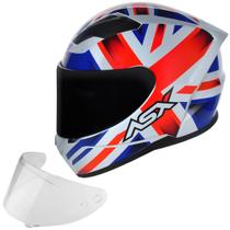 Capacete Moto Masculino Feminino ASX Inglaterra Kingdom UK + Viseira Fumê Extra