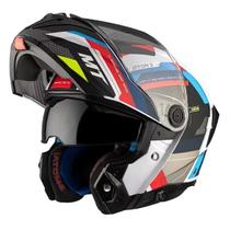 Capacete moto motoqueiro mt helmets atom 2 bast a0 articulado robocop oculo preto azul branco tam 62