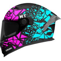 Capacete Moto Mt Braker Sv Crash B8 Preto Rosa Azul C Óculos