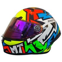 Capacete Moto Mt Stinger 2 Meld E3 Amarelo Azul + Vis Roxa