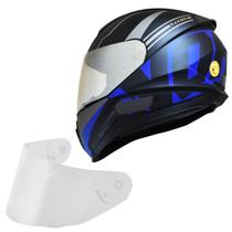 Capacete Moto Norisk Razor Full Azul Viseira Prata Ligh