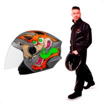 Capacete Moto Pro Tork New Liberty Coyote Cinza Fosco Viseira Transparente Diversos Tamanhos + Capa de Chuva PVC Capacete Moto Pro Tork New Liberty Coyote Cinza Fosco Viseira Transparente Diversos Tamanhos + Capa de Chuva PVC