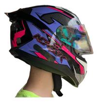 Capacete Moto Speedmax Norisk Roxo Verde Pink + Brinde