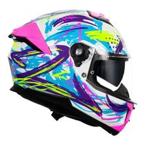Capacete Moto Stream 2 FF801 Scratches Fosco Branco Roxo