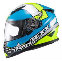 Capacete Moto Texx Fechado Wing Superstar Azul Verde Branco