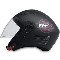 Capacete Moto X Open Custom Preto Fosco Rosa Tamanho 58