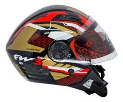 Capacete Moto X Open Up Fox Dourado com Vermelho Tamanho 56 Viseira Espessura 2mm FW3 Capacete Moto X Open Up Fox Dourado com Vermelho Tamanho 56 Viseira Espessura 2mm FW3