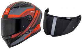 Capacete motoqueiro mt helmets stinger 2 templo b5 preto vermelho fosco tam 58 + viseira v-28b fume