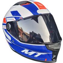 Capacete Mt Stinger2 Zivze E7 Branco Azul Brilho + Vis Fumê