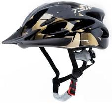 Capacete Mtb Ciclismo Raptor 2 Com LED Traseiro e Viseira Tam M 54 a 58cm Preto e Dourado Tsw