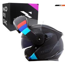 Capacete Norisk Articulado Ff345 Stroke Preto/Azul/Vermelho com Viseira Interna