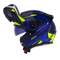 Capacete Norisk Escamoteável FF345 Route Speedmax Azul e Amarelo Fosco Robocop Articulado Com Óculos