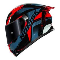 Capacete Norisk Flow Pulse Azul Vermelho Preto Com Aerofolio e Viseira Espelhada