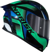 Capacete Norisk Flow Pulse Verde E Azul Viseira Cromada