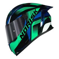 Capacete Norisk Flow Pulse Verde Preto Azul Com Aerofolio e Viseira Espelhada