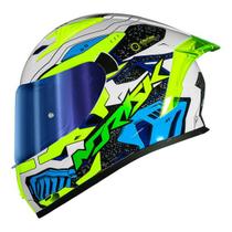 Capacete Norisk Flow Robot Branco Amarelo Com Aerofolio e Viseira Espelhada Capacete Norisk Flow Robot Branco Amarelo Com Aerofolio e Viseira Espelhada