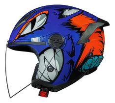 Capacete Norisk Neo Hyena Azul Laranja Brilhante Aberto