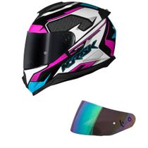 Capacete Norisk Razor Speed Max Branco Rosa e Azul Mais Viseira Camaleão Capacete Norisk Razor Speed Max Branco Rosa e Azul Mais Viseira Camaleão
