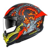 Capacete Norisk Rock Mortal Kombat Scorpion Preto e Laranja Tamanho:56 Capacete Norisk Rock Mortal Kombat Scorpion Preto e Laranja Tamanho:56