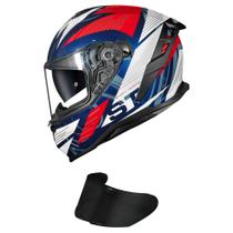 Capacete Norisk Strada II ST Branco Azul e Vermelho Mais Viseira Fumê