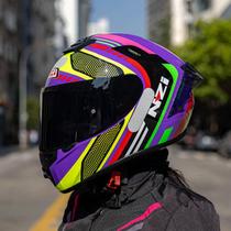 Capacete NZI Trendy 3 Stream Connected Violeta/Vermelho/Neon - 58
