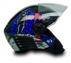Capacete P Moto Xopen Astronauta Preto Azul Brilha Escuro 56 - Fw3