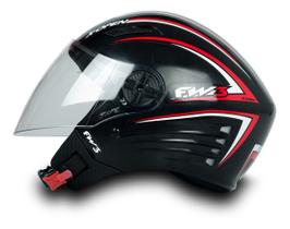 Capacete Para Moto Aberto X Open Preto Vermelho Tamanho 60 Viseira Transparente INMETRO - FW3