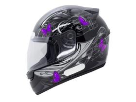 Capacete Para Moto EBF Spark New Borboleta Preto e Lilás Fosco Tam N 60