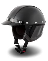 Capacete Preto Coquinho De Couro Custom Scooter Moto ProTork