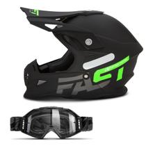 Capacete Pro Tork Cross Fast 788 Solid Preto e Verde + Óculos Blast Tam. 60