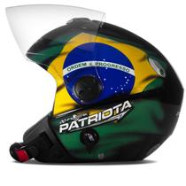 Capacete Pro Tork New Atomic Aberto Patriota Bandeira do Brasil Preto com Sub Viseira Cristal