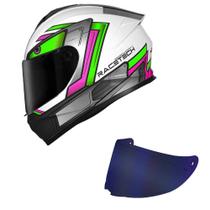 Capacete Race Tech Hit Android Branco Verde e Rosa Mais Viseira Azul