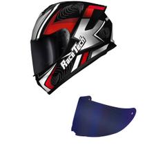 Capacete Race Tech Hit Draw Cinza e Vermelho Mais Viseira Azul