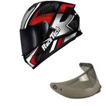 Capacete Race Tech Hit Draw Cinza e Vermelho Mais Viseira Fumê