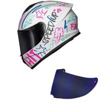 Capacete Race Tech Hit Faster Branco e Rosa Mais Viseira Azul