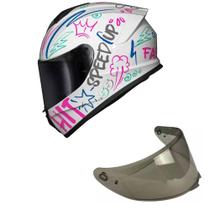 Capacete Race Tech Hit Faster Branco e Rosa Mais Viseira Fumê