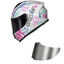 Capacete Race Tech Hit Faster Branco e Rosa Mais Viseira Prata